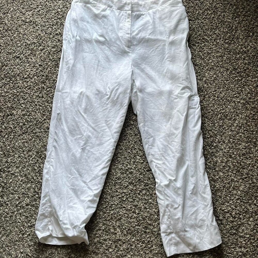 Jones New York White Linen Pants Wmn 8 Summer Wide Leg Outdoors Breathable Flowy